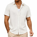Camicia uomo M bianco a maniche corte con taschino e trama testurizzata