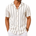 Camicia uomo L bianca a righe nere in tessuto leggero manica corta stile casual