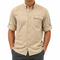 Camicia uomo taglia L in tessuto beige con tasca e maniche regolabili