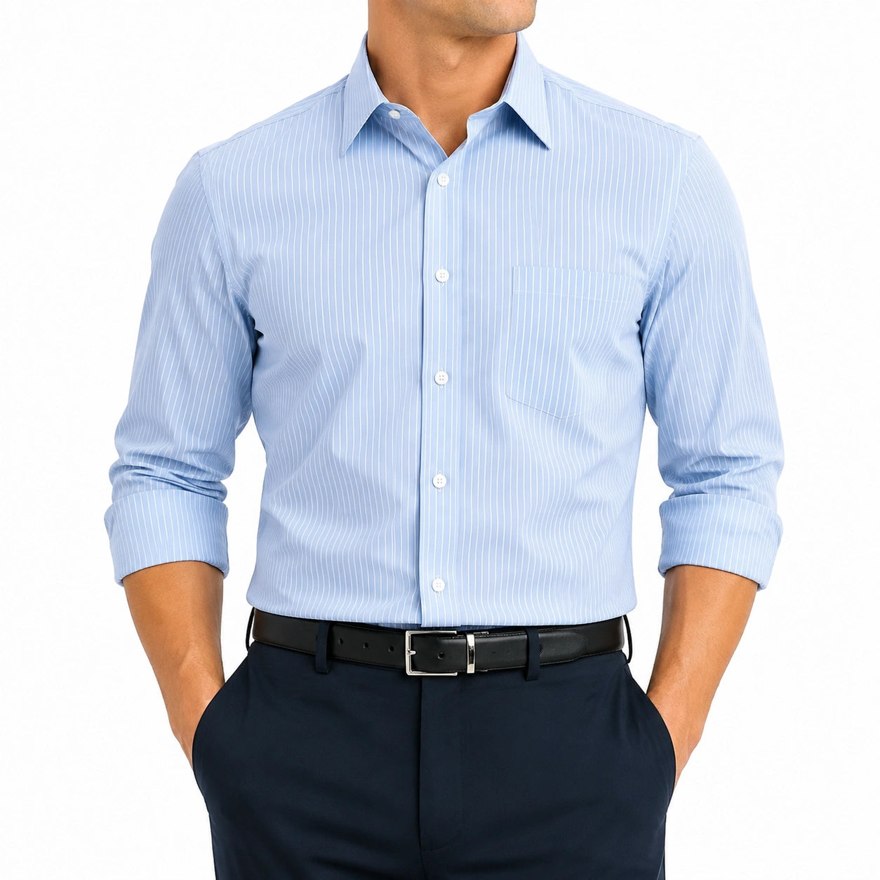 Camicia da uomo M azzurra a righe stile classico