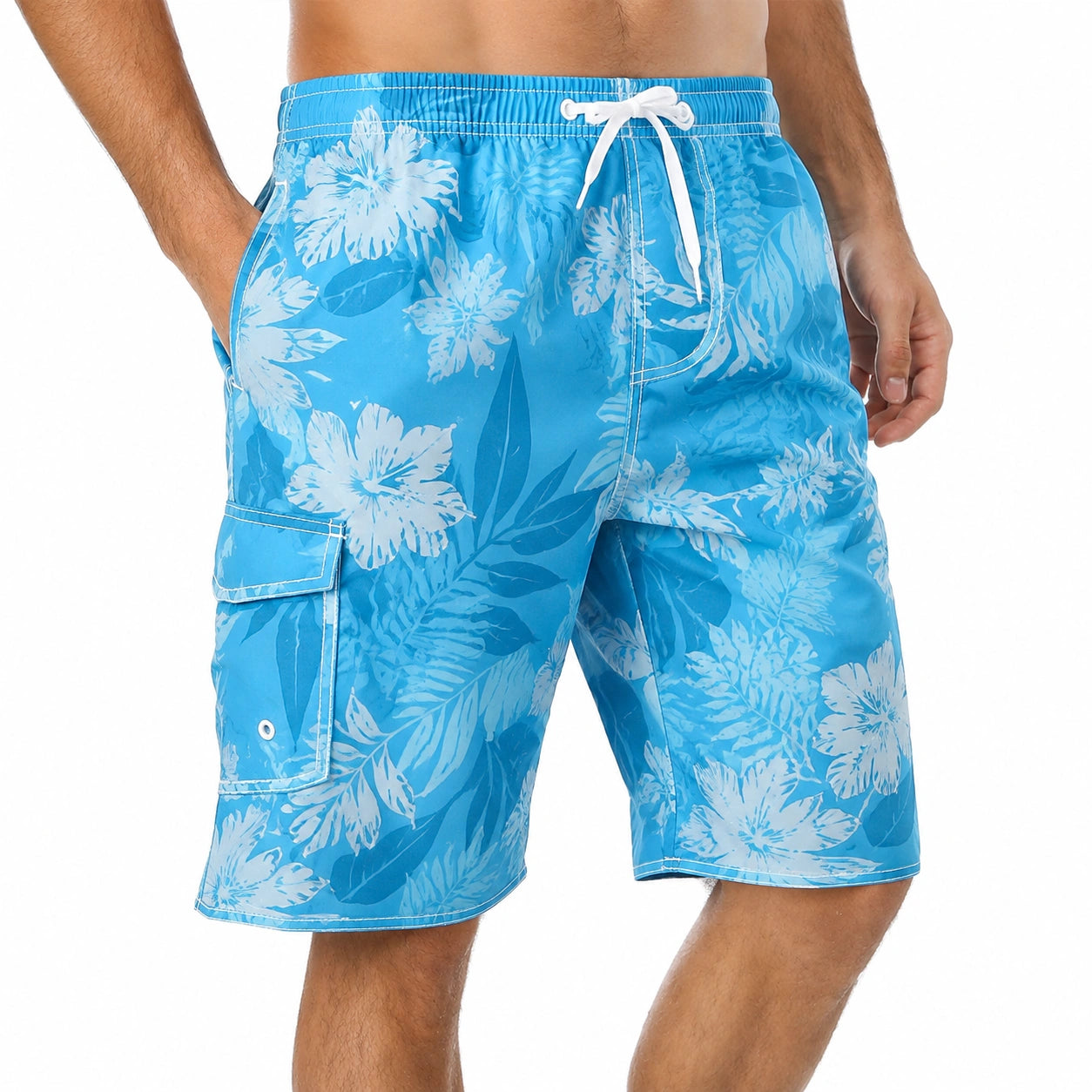 Costume da bagno uomo M in tessuto sintetico azzurro con stampa floreale - stile surf