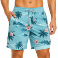 Costume da bagno uomo M in tessuto sintetico azzurro con stampa tropicale e tasche con zip
