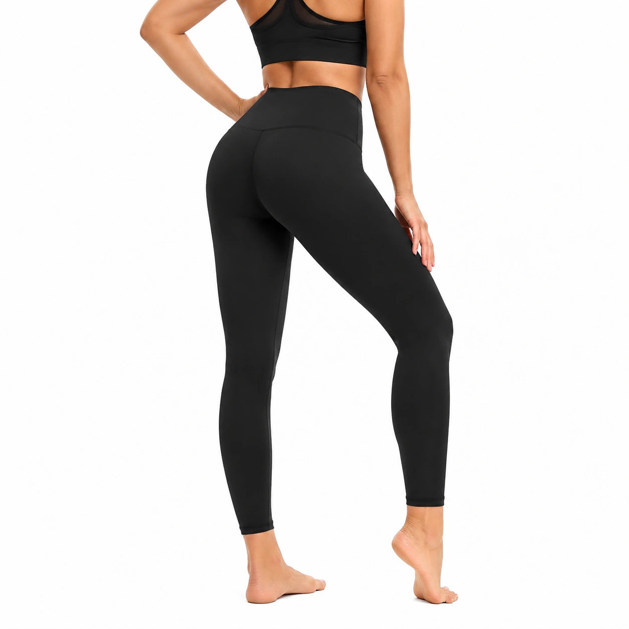 Leggings sportivi donna M in tessuto elasticizzato nero - vita alta aderenti