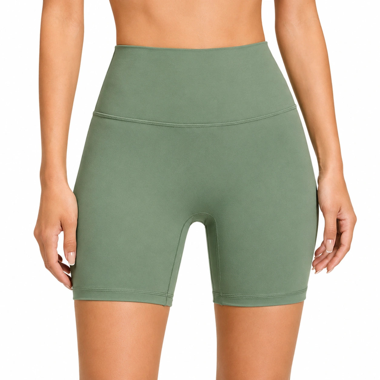 Shorts ciclista donna S in tessuto elasticizzato verde salvia - vita alta per allenamento