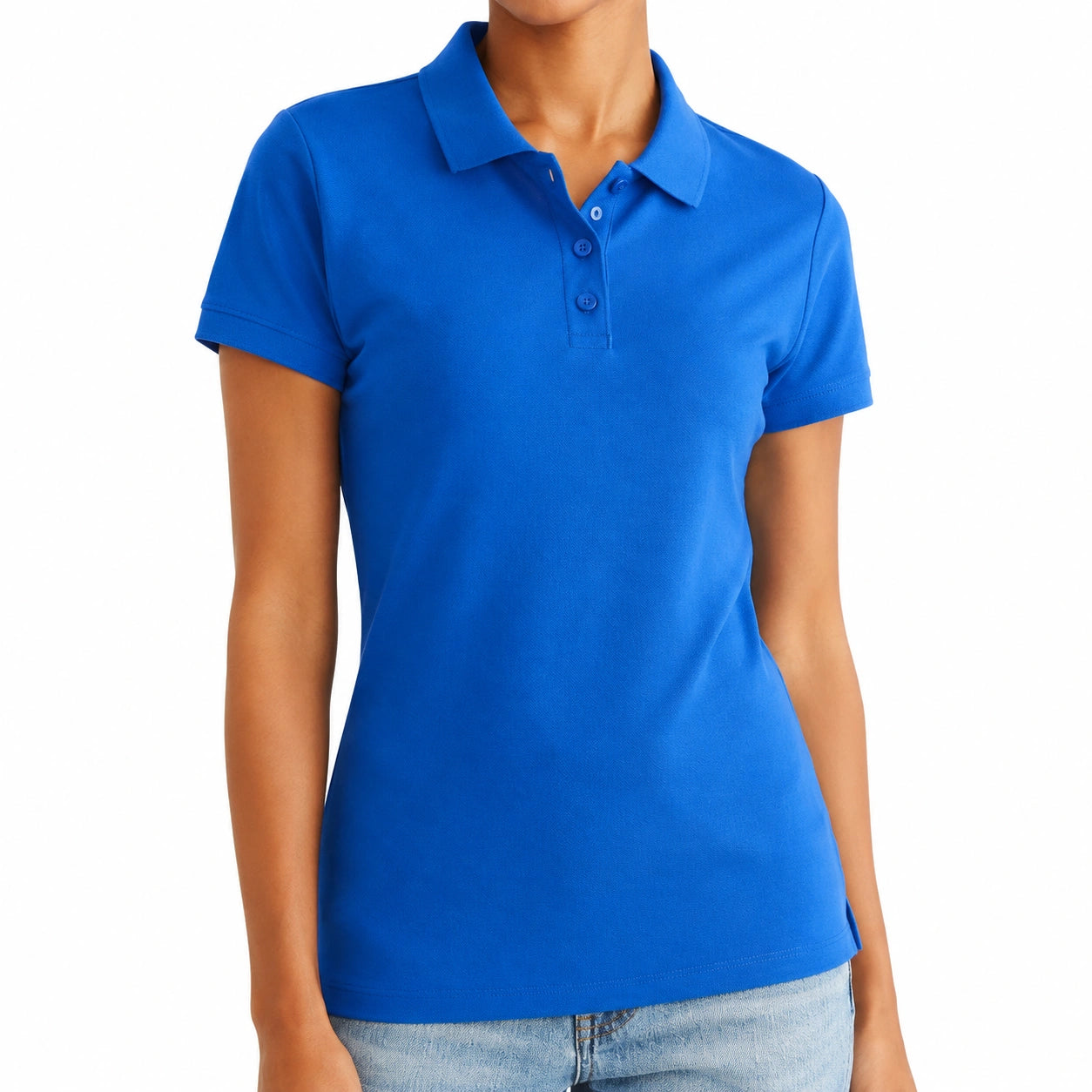 Polo da donna taglia S in tessuto piqué blu a maniche corte