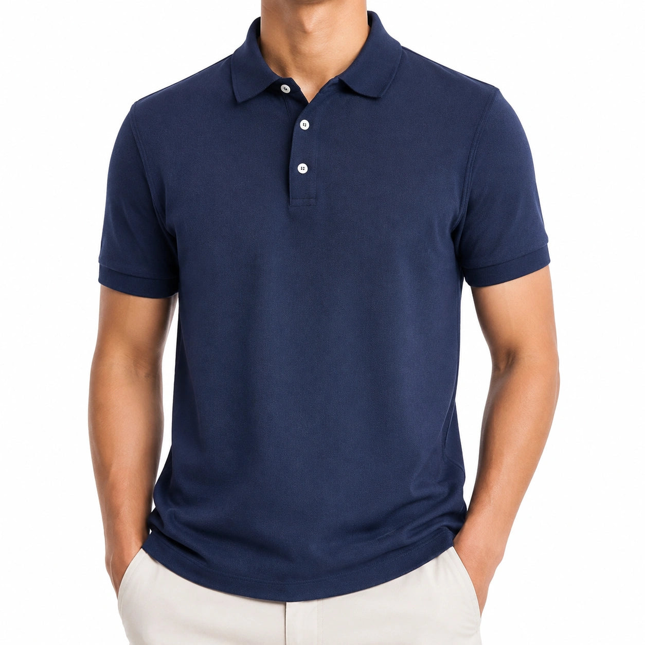 Polo uomo M in tessuto a maglia blu navy a maniche corte stile casual