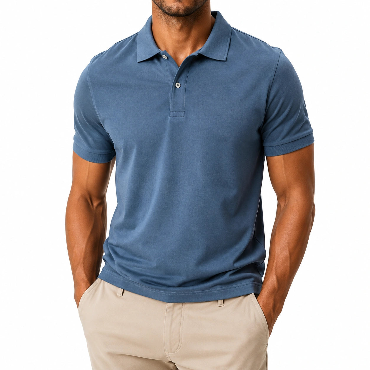 Polo uomo taglia L in tessuto a maglia blu a maniche corte stile casual