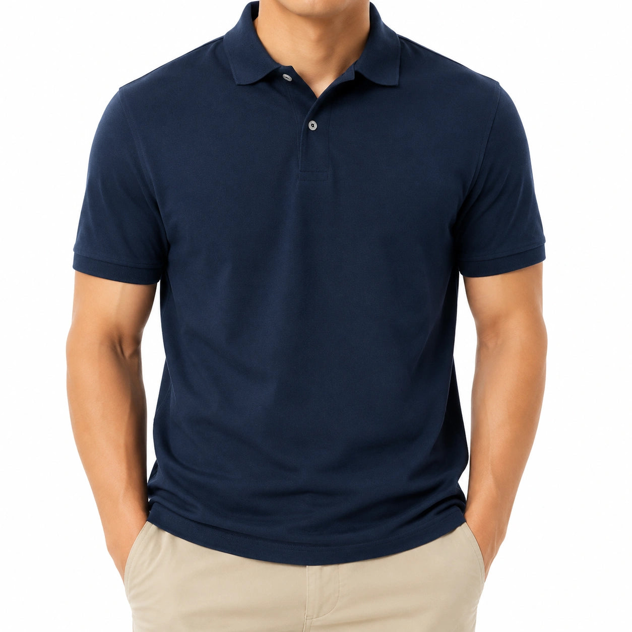 Polo uomo L in cotone blu navy a maniche corte stile casual