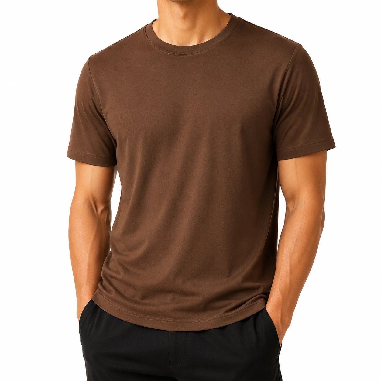 T-shirt da uomo taglia M marrone a maniche corte tinta unita girocollo casual